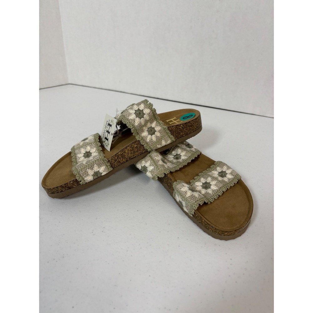 Haute Hippie Style Womens Sage Floral Crochet Daisy Slide Sandals Size 8 NEW